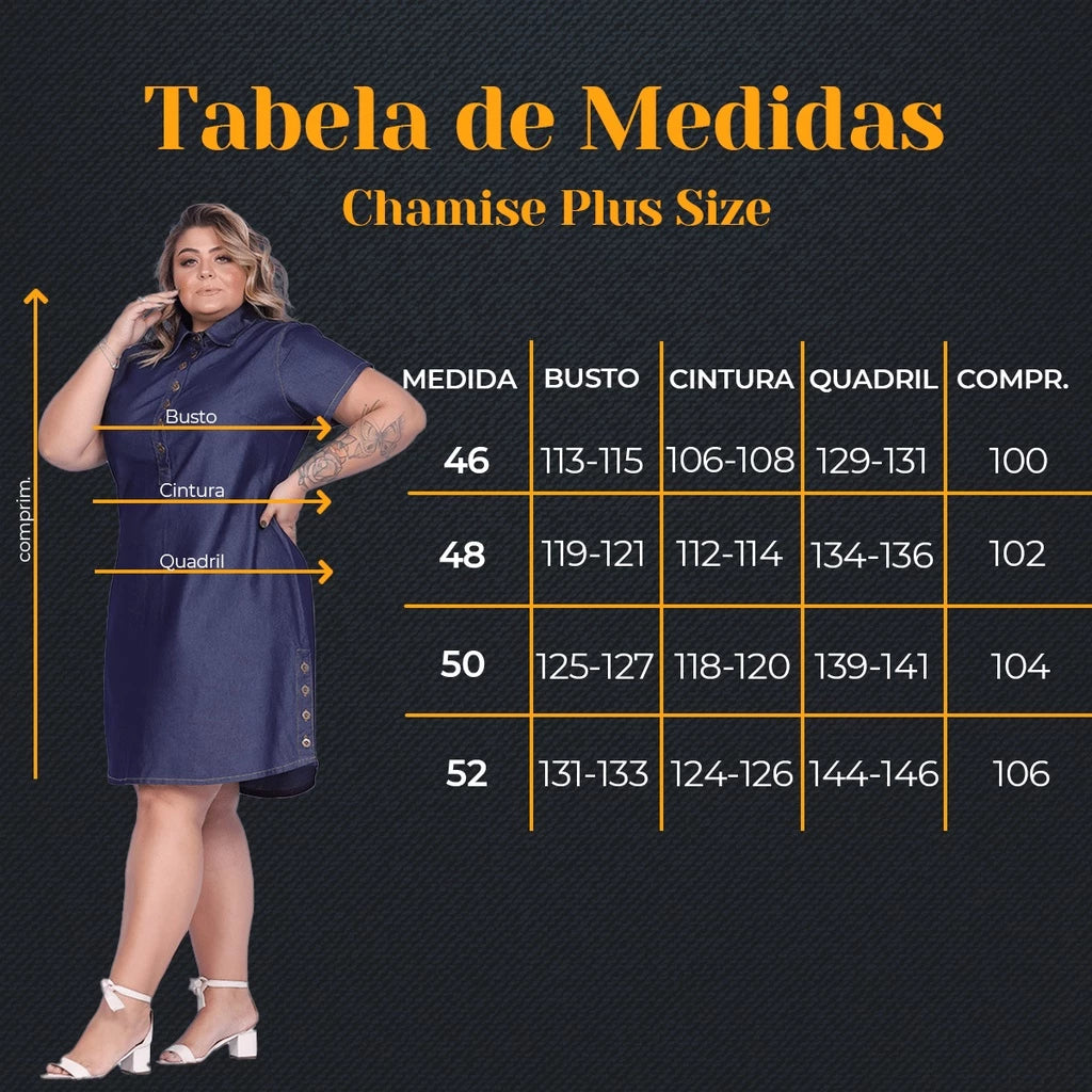 Vestido Chemise Plus Size Jeans - Camisetão Casual e Social Premium para Moda Feminina