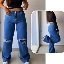 Calça Wide Leg Jeans Feminina Cintura Alta Pantalona