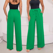 Calça Pantalona Feminina Com Bolso Cintura Alta