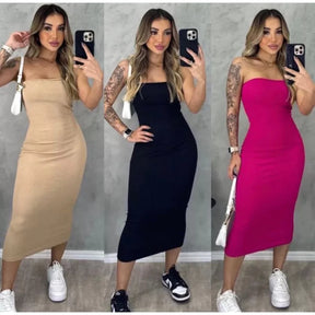 Vestido Midi Tomara que Caia Canelado - Elegância e Conforto em um Único Vestido!