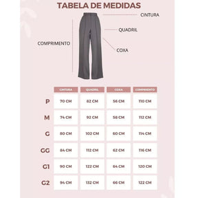 Calça Pantalona Duna Social Cintura Alta com Elástico Zíper e Botão