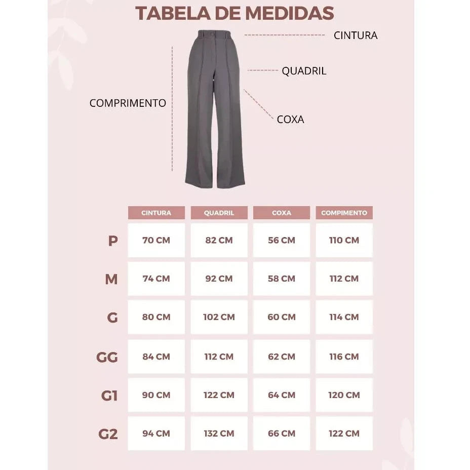 Calça Pantalona Duna Social Cintura Alta com Elástico Zíper e Botão