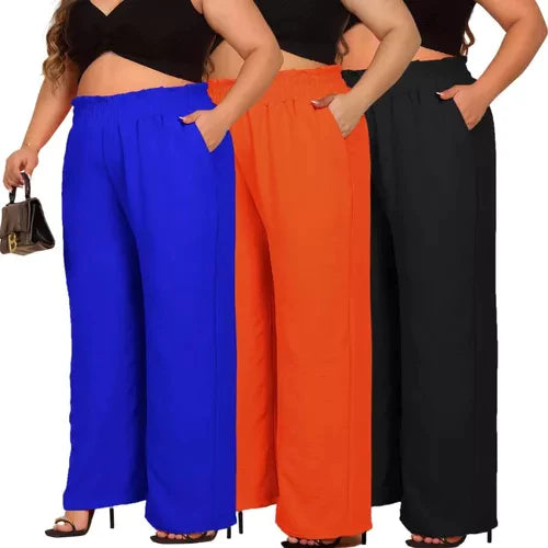 Calça Pantalona Feminina Plus Size Com Elástico Na Cintura Tecido Duna