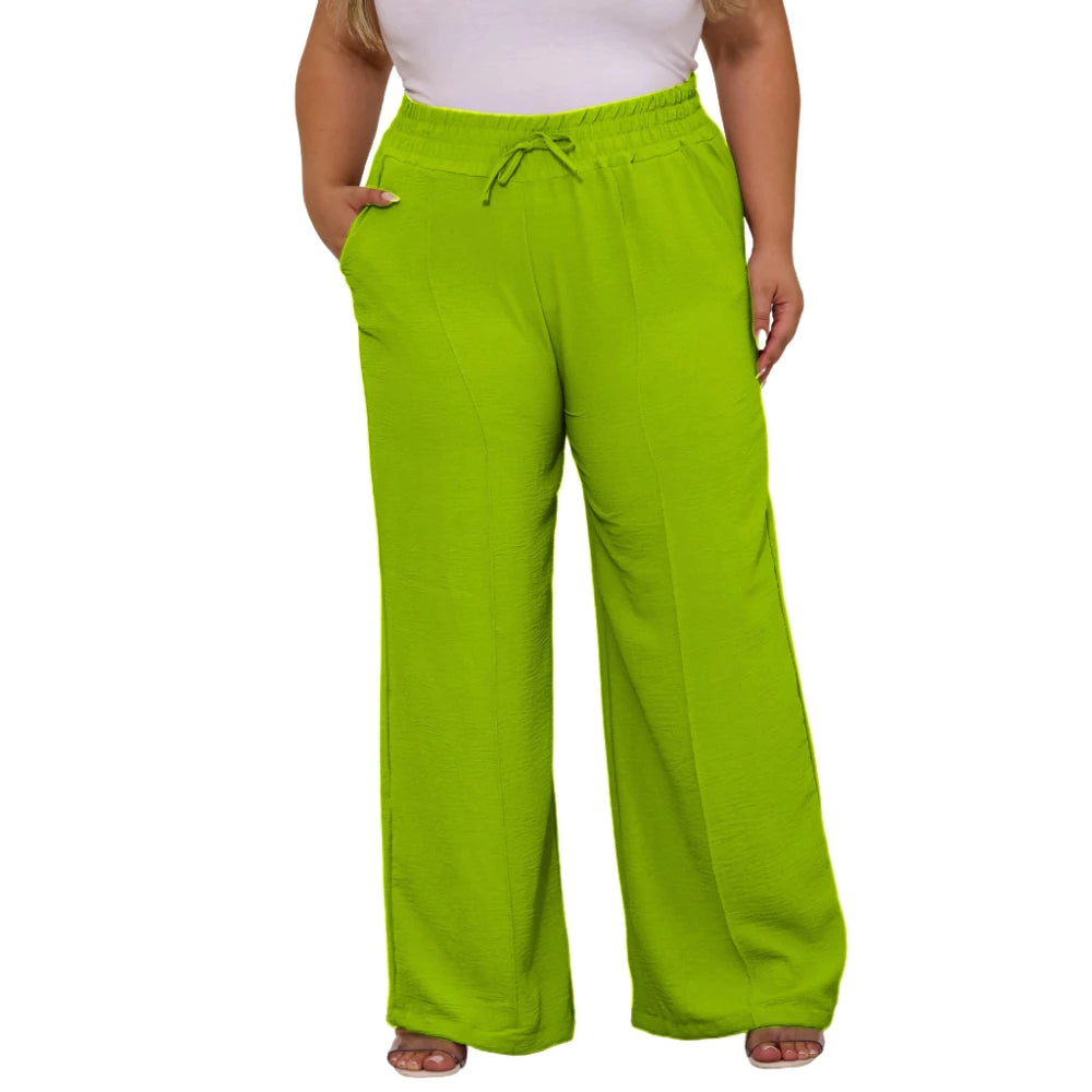 Calça Pantalona Feminina Plus Size Com Elástico Na Cintura Tecido Duna