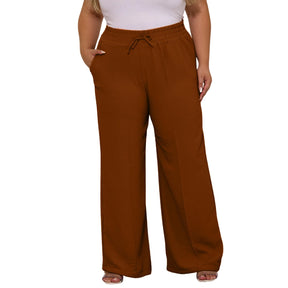 Calça Pantalona Feminina Plus Size Com Elástico Na Cintura Tecido Duna