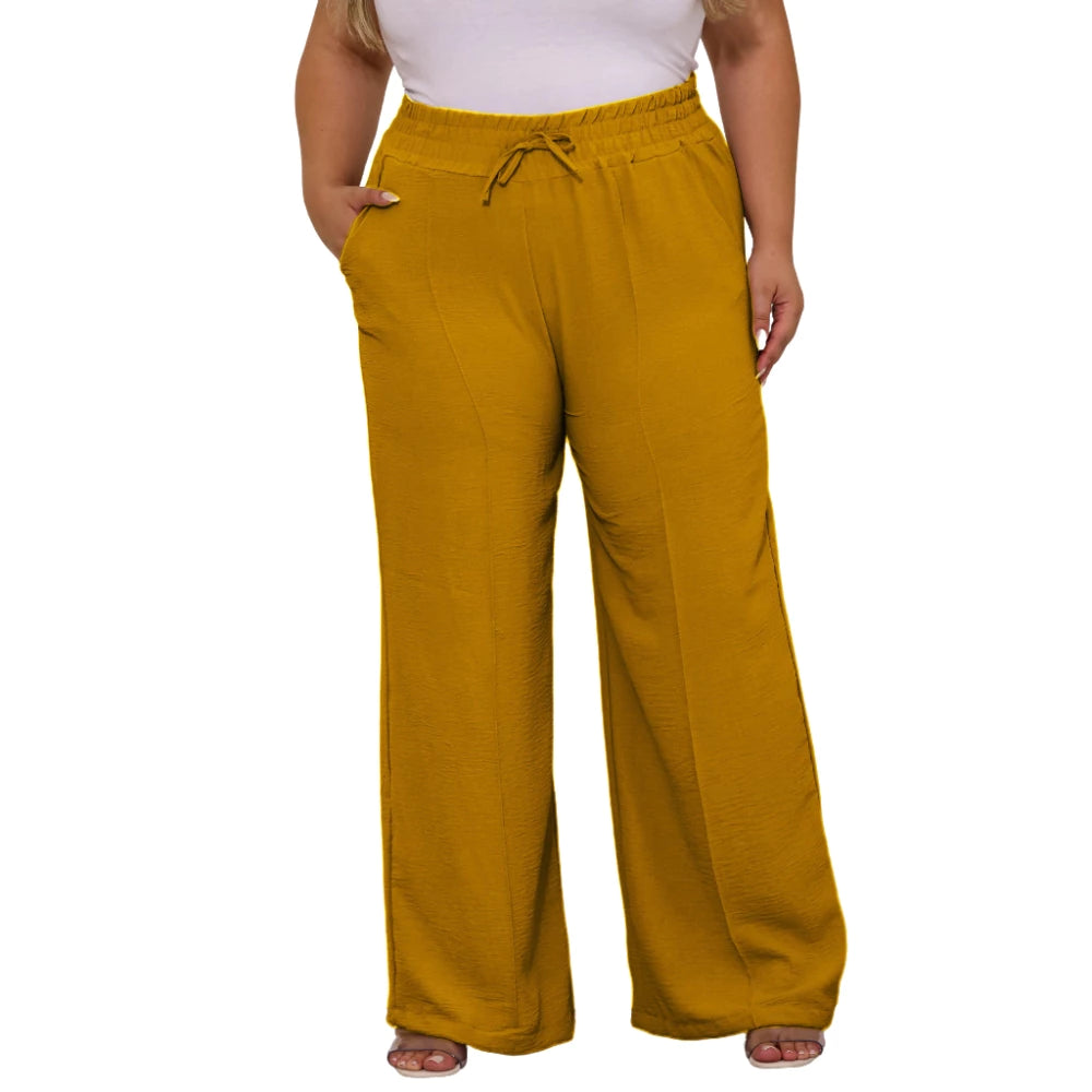 Calça Pantalona Feminina Plus Size Com Elástico Na Cintura Tecido Duna