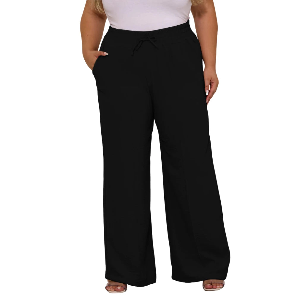 Calça Pantalona Feminina Plus Size Com Elástico Na Cintura Tecido Duna