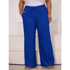 Calça Pantalona Feminina Plus Size Com Elástico Na Cintura Tecido Duna