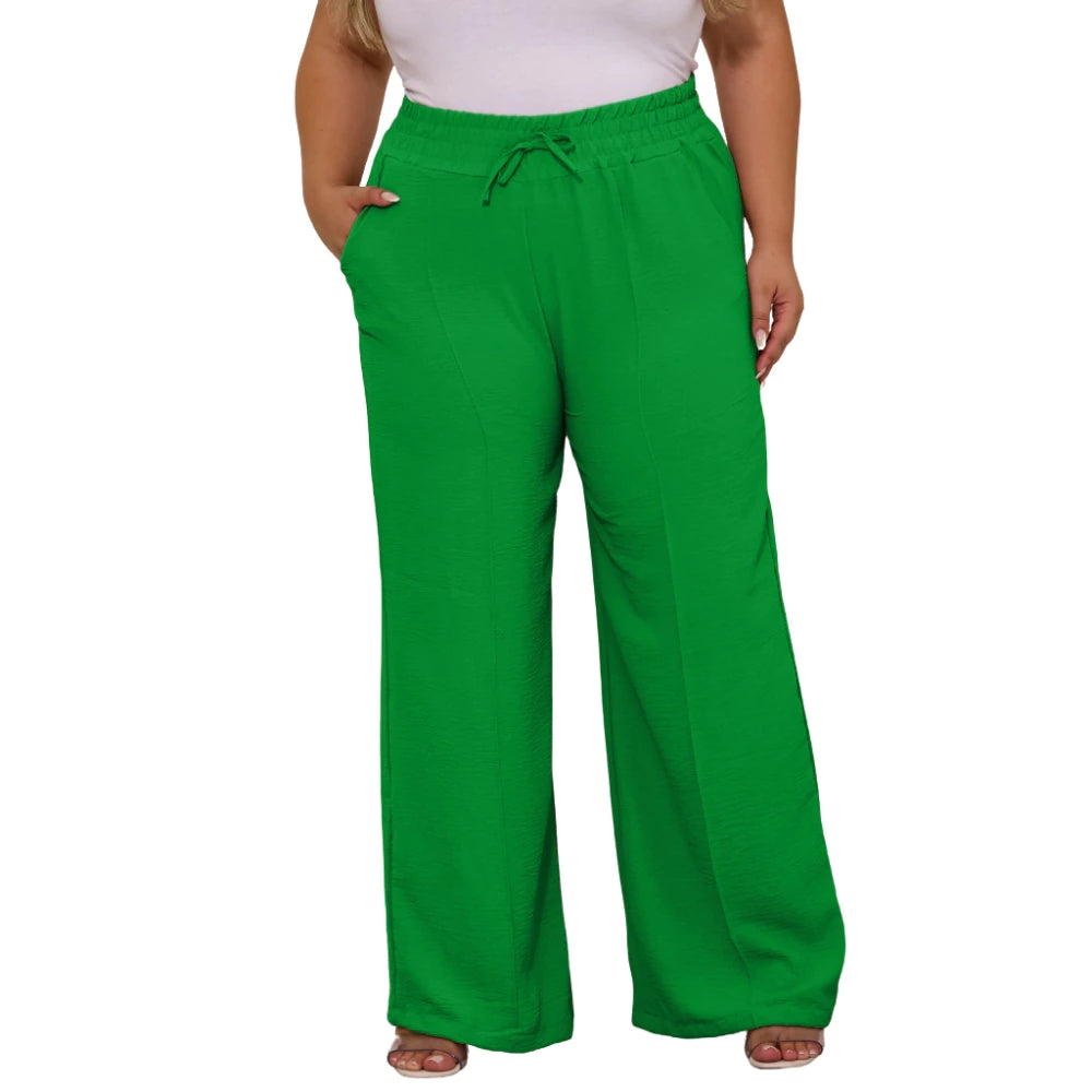 Calça Pantalona Feminina Plus Size Com Elástico Na Cintura Tecido Duna