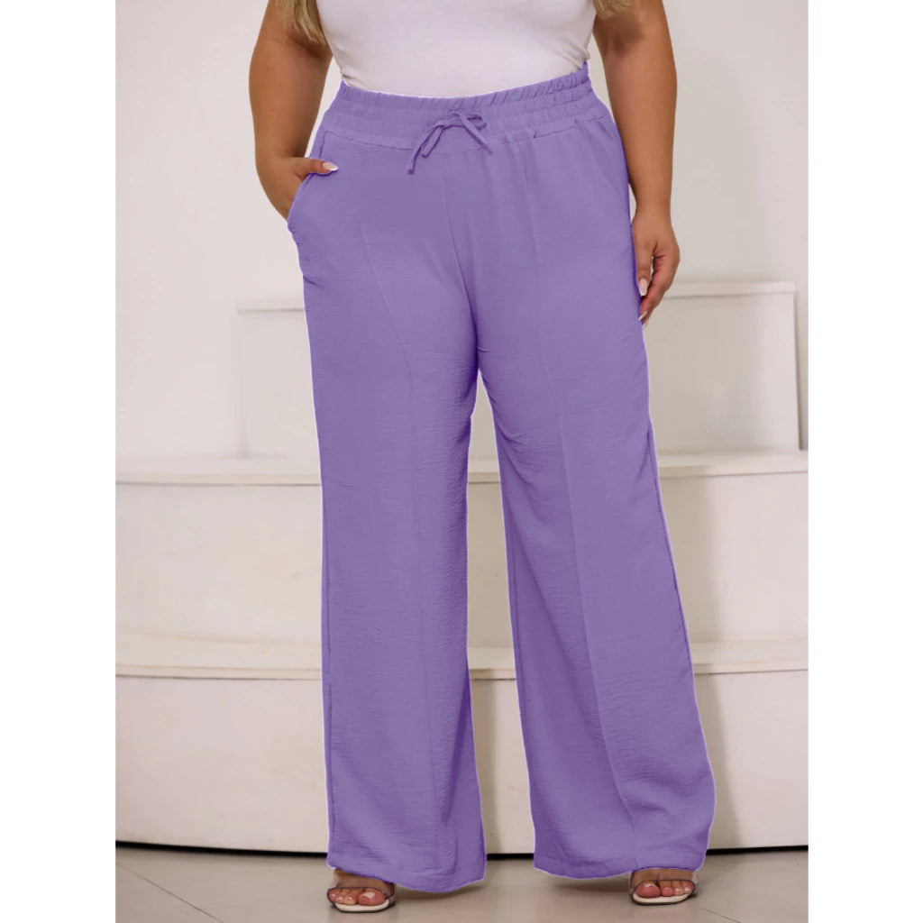 Calça Pantalona Feminina Plus Size Com Elástico Na Cintura Tecido Duna