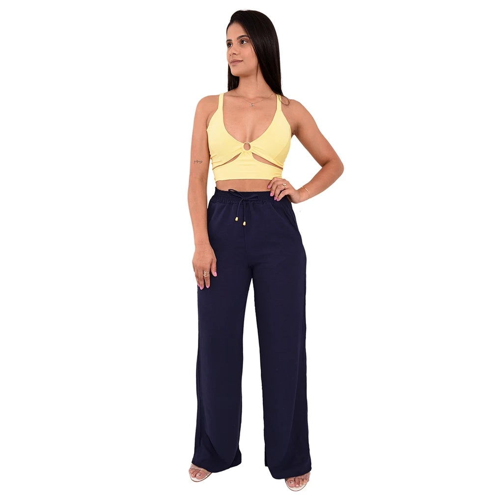 Calça Pantalona Feminina Cintura Alta Super Tendência Envio Imediato